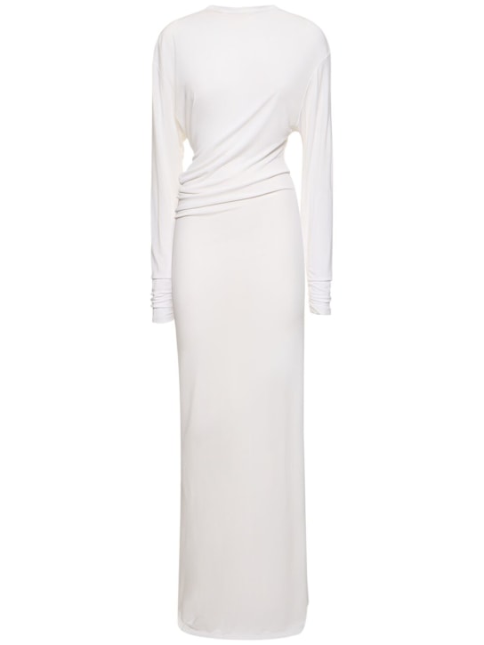 Christopher Esber: Viscose draped long sleeve maxi dress - Beyaz - women_0 | Luisa Via Roma