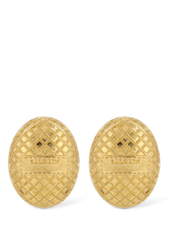 Balmain: Signature Grid brass earrings - Gold - men_0 | Luisa Via Roma
