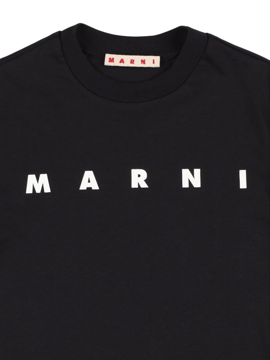 Marni Junior: Logo印花棉质平纹针织T恤 - 黑色 - kids-boys_1 | Luisa Via Roma