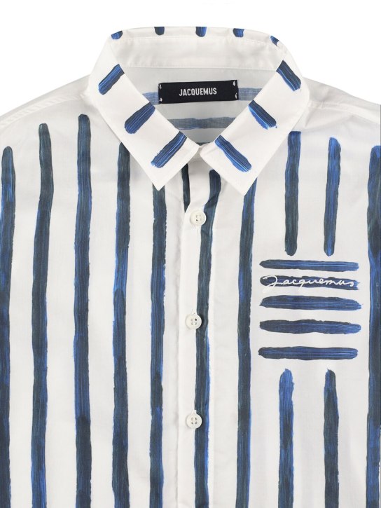 Jacquemus: Striped cotton shirt - Beyaz/Mavi - kids-boys_1 | Luisa Via Roma