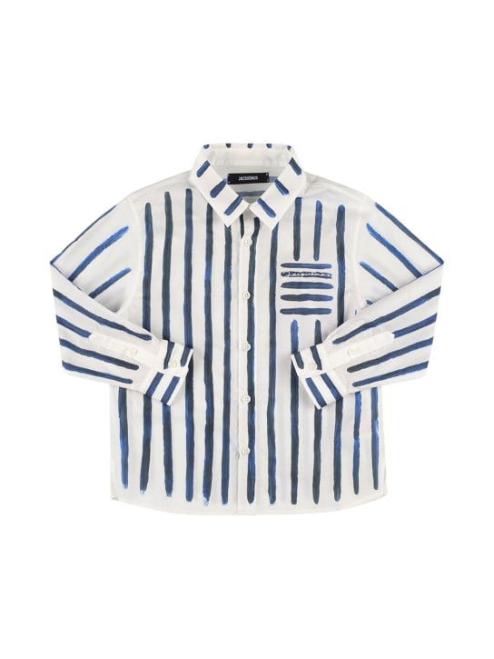 Jacquemus: Camisa de algodón a rayas - Blanco/Azul - kids-boys_0 | Luisa Via Roma