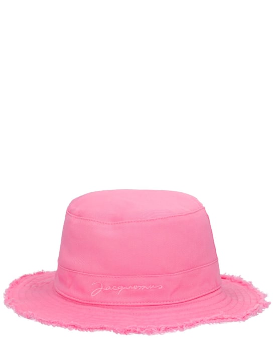 Jacquemus: Cappello bucket in cotone con logo - Rosa - kids-girls_0 | Luisa Via Roma