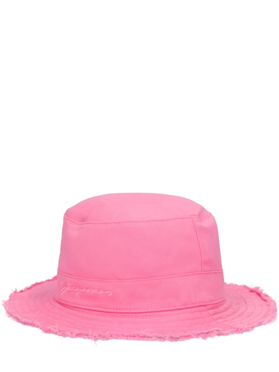 Jacquemus: Cappello bucket in cotone con logo - Rosa - kids-girls_1 | Luisa Via Roma