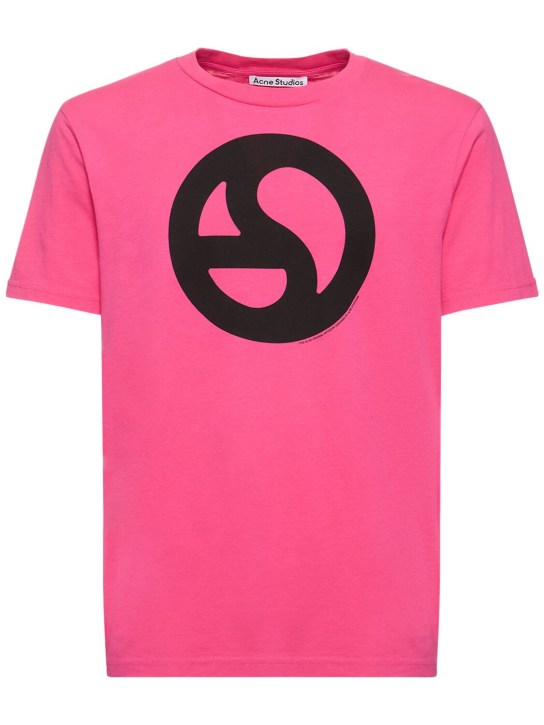 Acne Studios: T-shirt en coton mélangé à monogramme Everest - Rose Fluo - men_0 | Luisa Via Roma