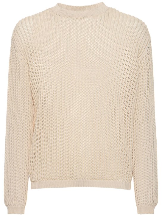 Lardini: Cotton rib knit crewneck sweater - Panna - men_0 | Luisa Via Roma