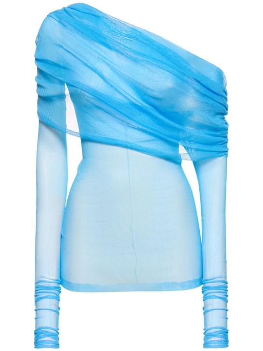 Christopher Esber: Veiled silk one shoulder l/s top - Blue - women_0 | Luisa Via Roma