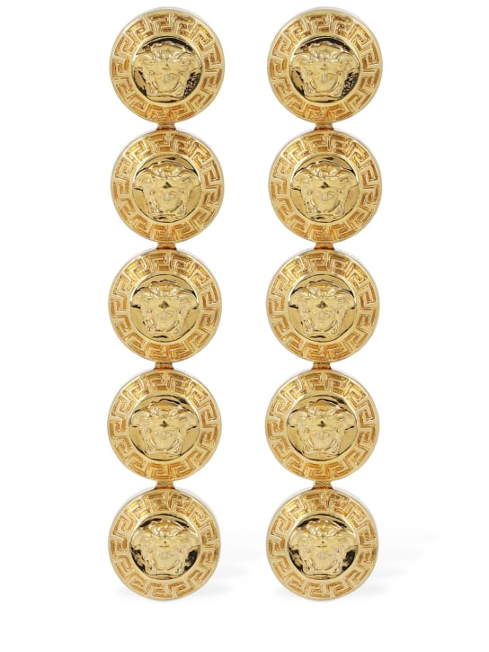 Versace: Ohrringe mit Logoanhänger - Gold - women_0 | Luisa Via Roma