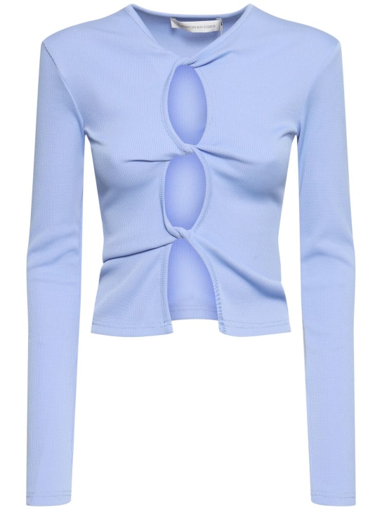 Christopher Esber: Twisted side cutout long sleeve top - Açık Mavi - women_0 | Luisa Via Roma