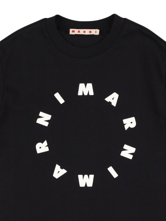 Marni Junior: Round logo print cotton jersey t-shirt - Siyah - kids-boys_1 | Luisa Via Roma