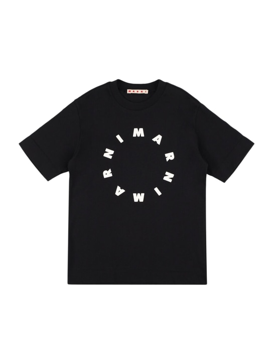 Marni Junior: Camiseta de jersey de algodón con logo - Negro - kids-boys_0 | Luisa Via Roma