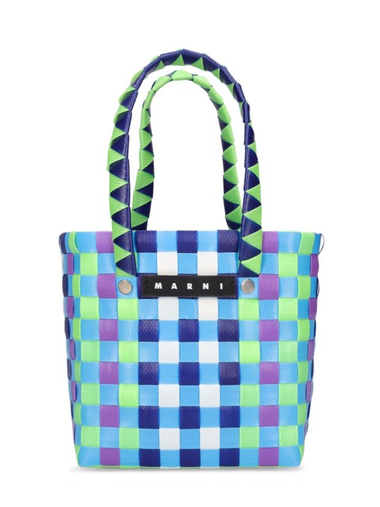 Marni Junior: Color block woven basket bag w/ logo - Mavi - kids-girls_0 | Luisa Via Roma