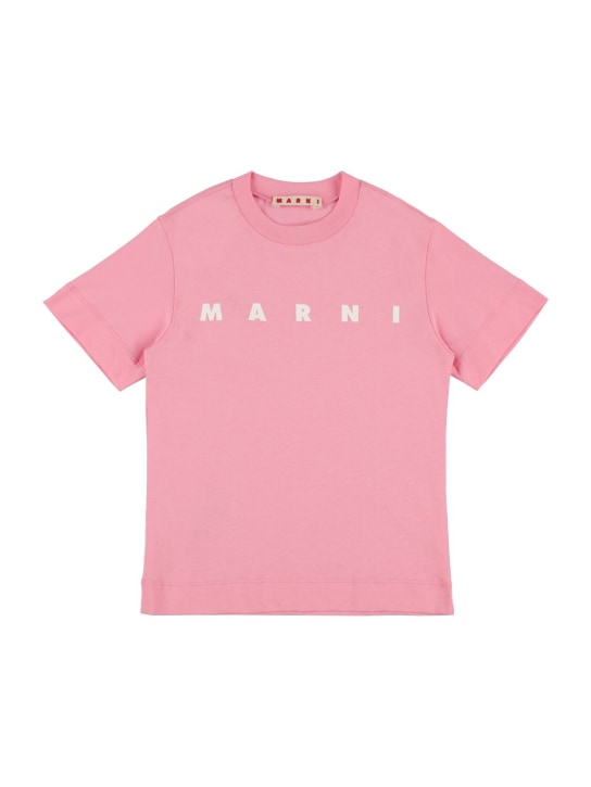 Marni Junior: T-shirt in jersey di cotone con logo - Rosa - kids-girls_0 | Luisa Via Roma