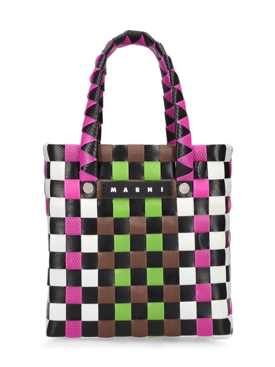 Marni Junior: Color block woven basket bag w/ logo - Siyah/Fuşya - kids-girls_0 | Luisa Via Roma