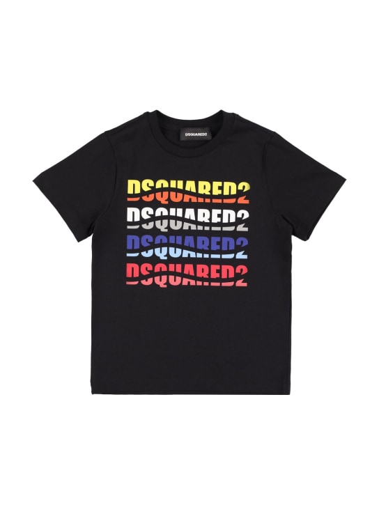 Dsquared2: T-shirt en jersey de coton imprimé - Noir - kids-boys_0 | Luisa Via Roma