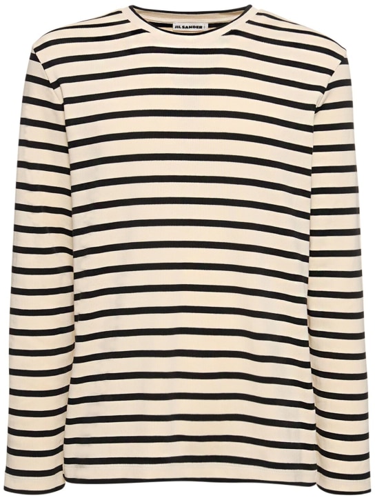 Jil Sander: T-shirt en jersey de coton côtelé - Noir/Blanc - men_0 | Luisa Via Roma
