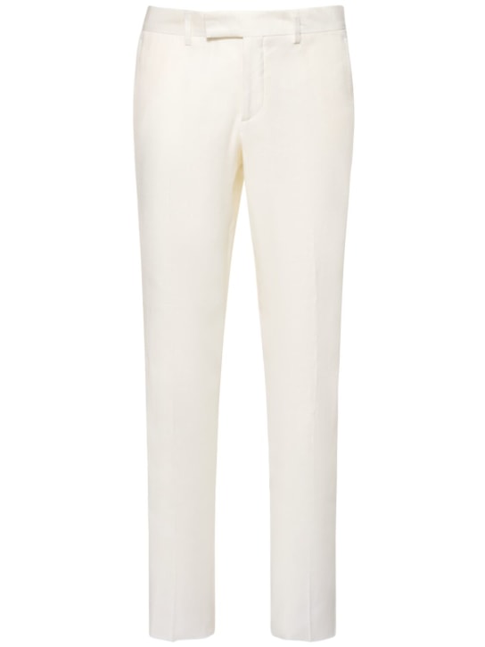 Lardini: Linen blend straight pants - Beyaz - men_0 | Luisa Via Roma