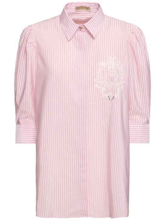 Elie Saab: Striped poplin shirt - White/Pink - women_0 | Luisa Via Roma
