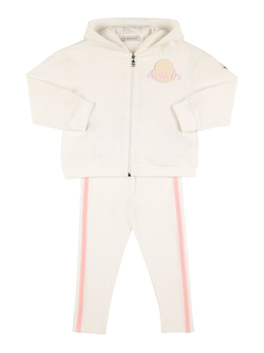 Moncler: Stretch cotton hoodie & sweatpants - Beyaz - kids-girls_0 | Luisa Via Roma