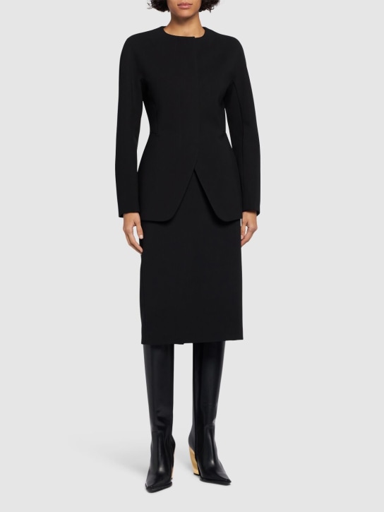 Max Mara: Girone粘胶纤维平纹针织夹克 - 黑色 - women_1 | Luisa Via Roma