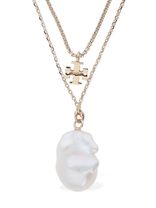 Tory Burch: Collier en perles Kira - Or/Blanc - women_0 | Luisa Via Roma