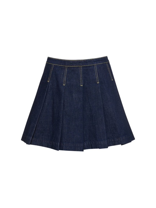Kenzo Paris: Pleated cotton denim mini skirt - Mavi - women_0 | Luisa Via Roma