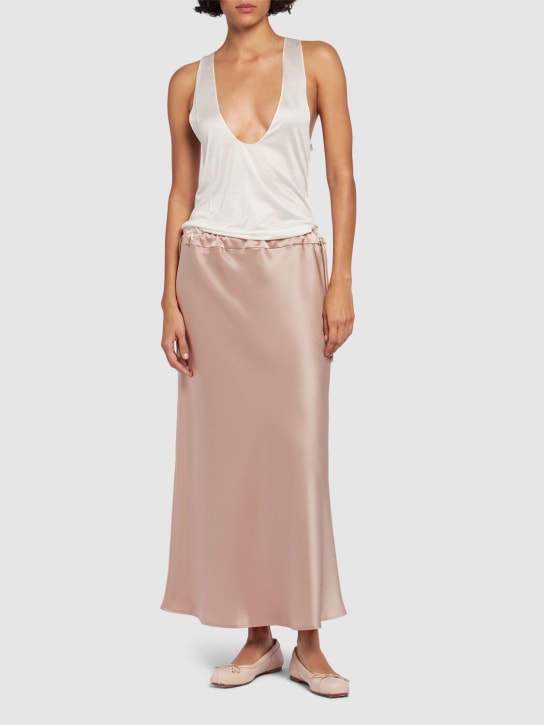 Max Mara: Editore satin elastic midi skirt - Pink - women_1 | Luisa Via Roma