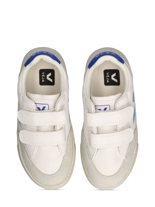 Veja: V-12 chrome-free leather sneakers - White/Light Blue - kids-girls_1 | Luisa Via Roma