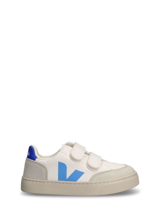Veja: V-12 chrome-free leather sneakers - White/Light Blue - kids-boys_0 | Luisa Via Roma