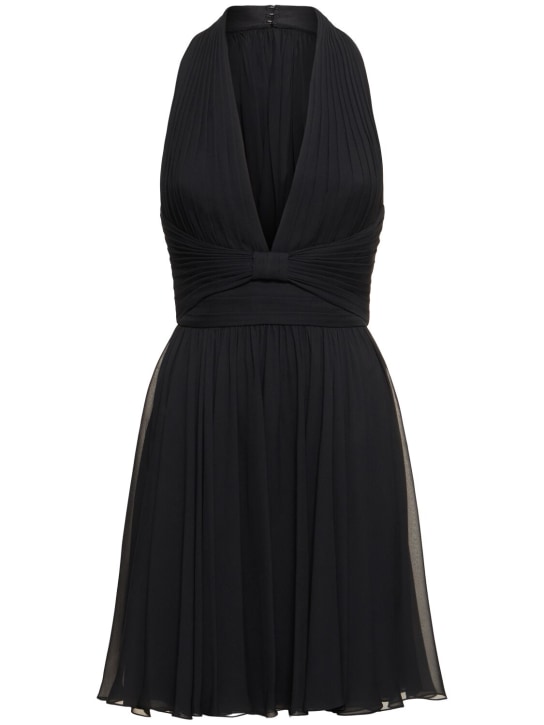 Elie Saab: Pleated silk mini dress - Siyah - women_0 | Luisa Via Roma