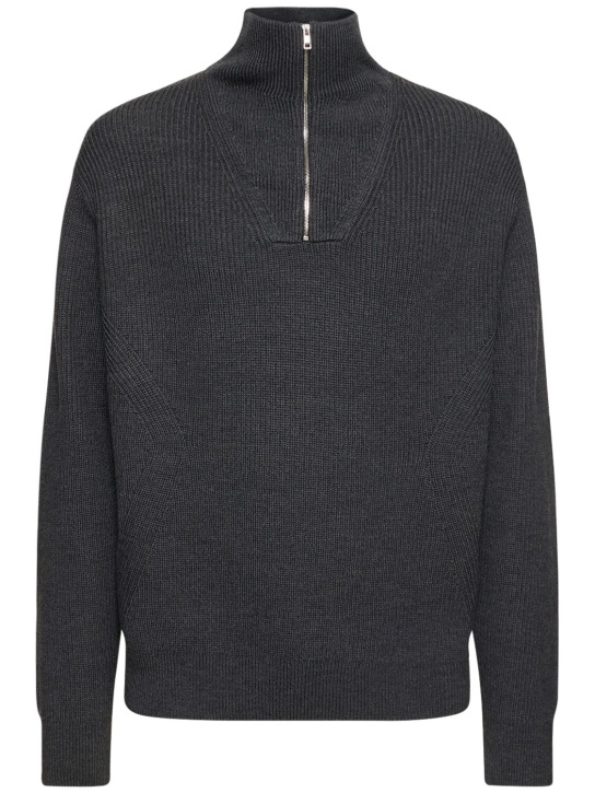 Theory: Half-zip wool blend knit sweater - Gri - men_0 | Luisa Via Roma