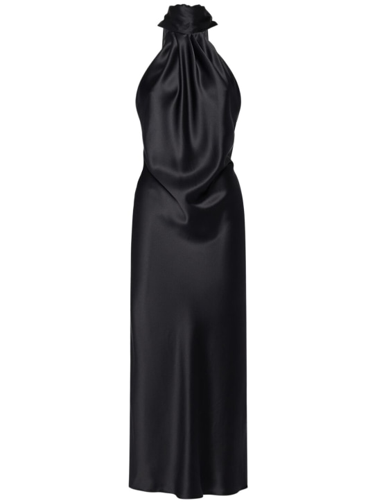 Max Mara: Moli satin long dress w/ self-tie panel - Black - women_0 | Luisa Via Roma