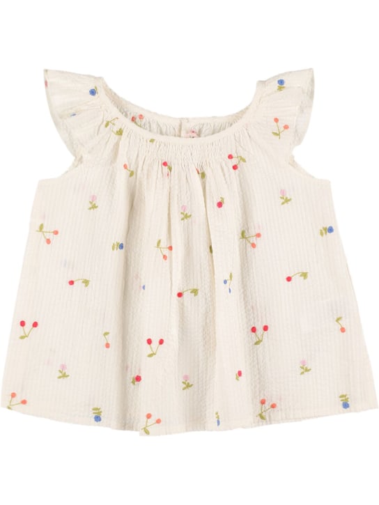 Bonpoint: Cherry print blouse - White/Multi - kids-girls_0 | Luisa Via Roma