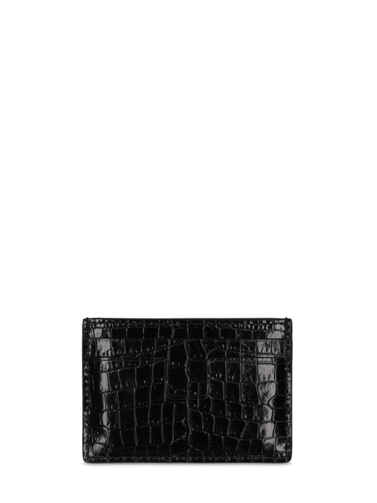 Tom Ford: T line croc embossed leather card holder - Black - men_1 | Luisa Via Roma
