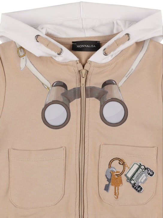 Monnalisa: Sweat-shirt zippé en coton à capuche - Beige - kids-boys_1 | Luisa Via Roma