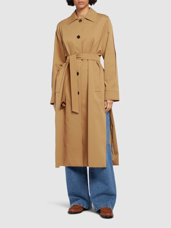 Max Mara: Trench lungo Rieti in gabardina di cotone - Cammello - women_1 | Luisa Via Roma