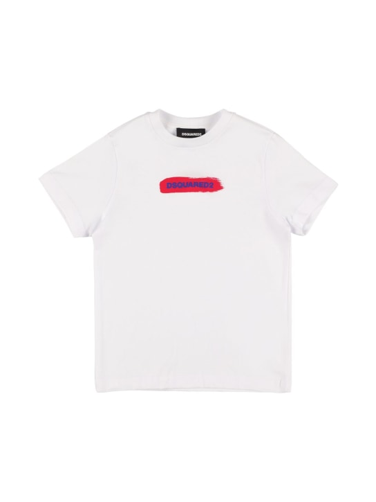 Dsquared2: T-shirt en jersey de coton à imprimé logo - Blanc - kids-boys_0 | Luisa Via Roma