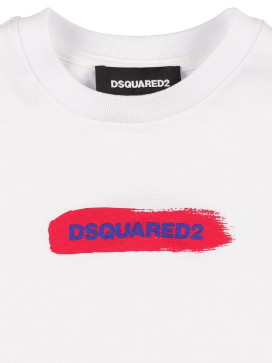 Dsquared2: T-shirt en jersey de coton à imprimé logo - Blanc - kids-boys_1 | Luisa Via Roma