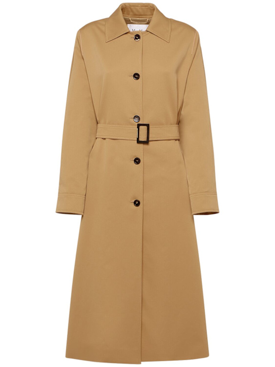 Max Mara: Trench lungo Rieti in gabardina di cotone - Cammello - women_0 | Luisa Via Roma