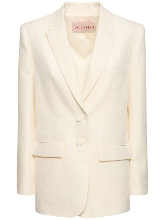 Valentino: Wool & silk crepe logo jacket - Ivory - women_0 | Luisa Via Roma