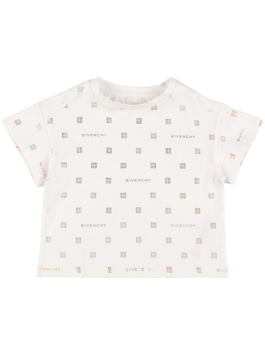 Givenchy: Cotton blend monogram t-shirt - Beyaz - kids-girls_0 | Luisa Via Roma