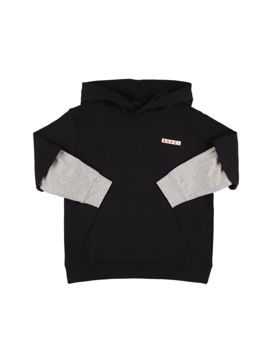 Marni Junior: Logo print cotton hoodie - Siyah - kids-boys_0 | Luisa Via Roma