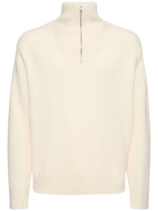 Theory: Half-zip wool blend knit sweater - Beyaz - men_0 | Luisa Via Roma