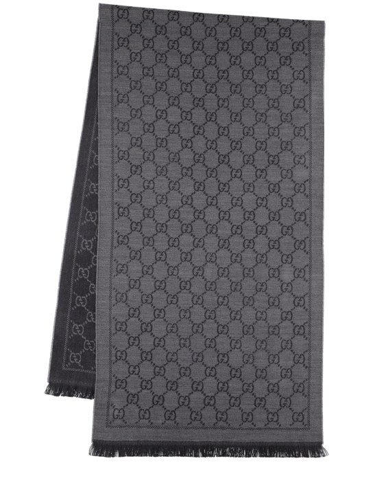 Gucci: GG wool jacquard scarf - Anthracite/Black - men_0 | Luisa Via Roma