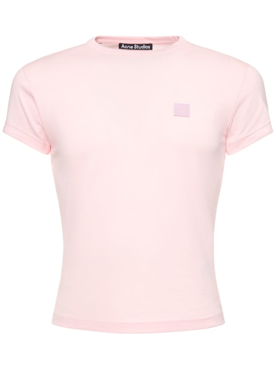 Acne Studios: T-shirt in jersey di cotone con logo - Rosa Chiaro - men_0 | Luisa Via Roma