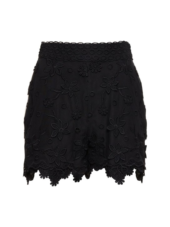 Elie Saab: Embroidered tulle high rise shorts - Black - women_0 | Luisa Via Roma