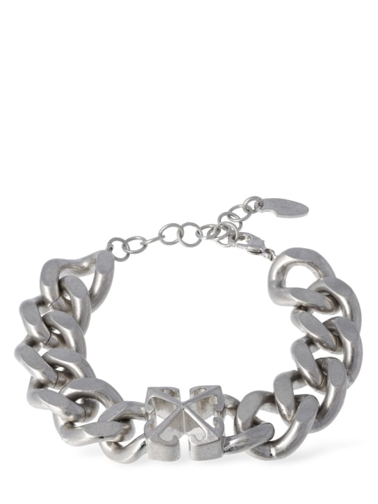 Off-White: Arrow chain brass bracelet - Silver - men_0 | Luisa Via Roma