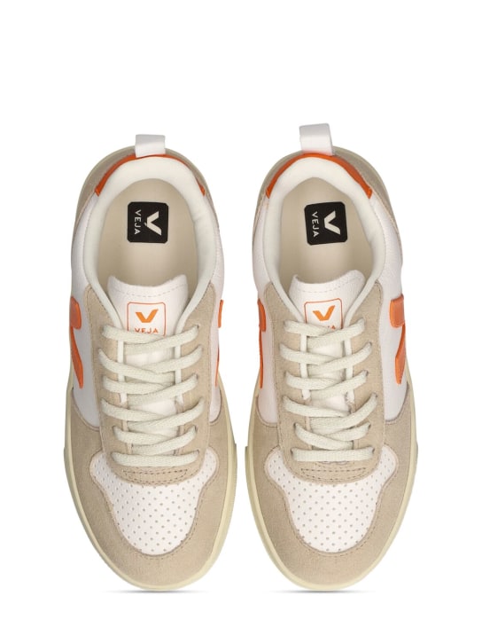Veja: V10 chrome-free leather sneakers - White/Orange - kids-boys_1 | Luisa Via Roma
