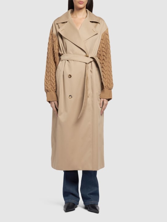 Max Mara: Cicladi wool knit & cotton long coat - Camel - women_1 | Luisa Via Roma