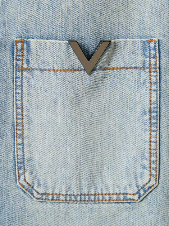 Valentino: Cotton denim long sleeve shirt - Navy - men_3 | Luisa Via Roma