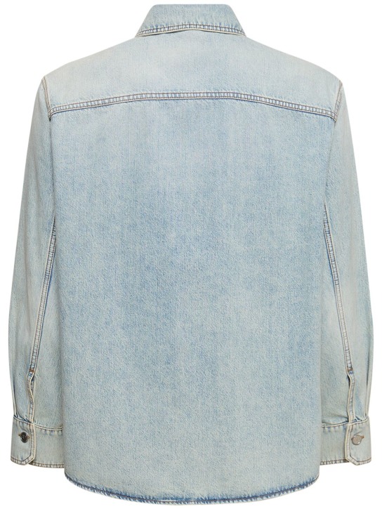 Valentino: Cotton denim long sleeve shirt - Navy - men_4 | Luisa Via Roma